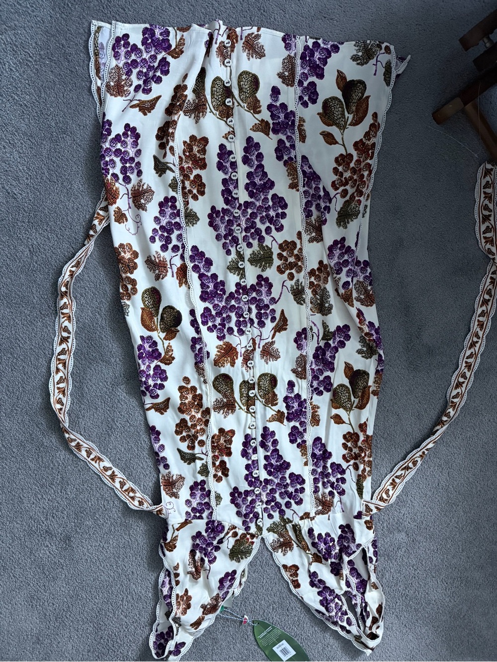 FARM Rio White Maxi Dress with Purple Grape & Brown Leaf Print - Picture 9 of 9